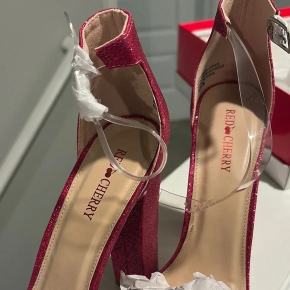 Red Cherry (Pink/White Platform Heels with Ankle Strap - Picture 3 of 7